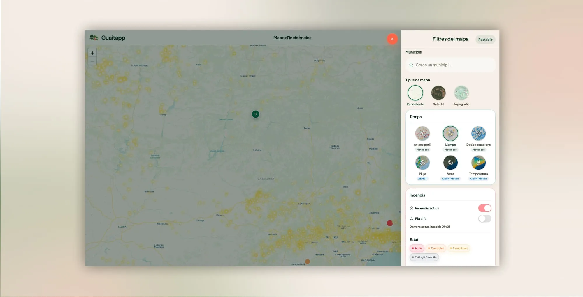 Mapa d'incidències del panell d'administració de Guaitapp